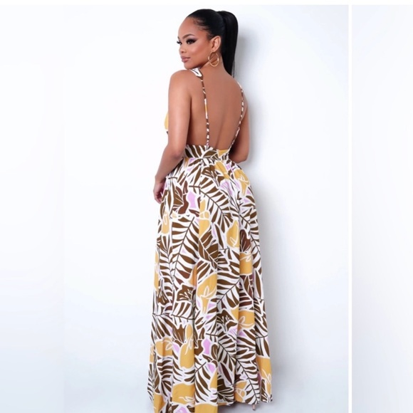 Aakaa women’s, low cut w/ front tie, tropical floral print dress, like new sz sm - Picture 2 of 11